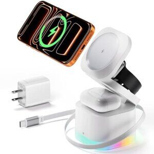 5 in 1 Wireless Charger, Foldable Wireless Charging Station with Night Light for
